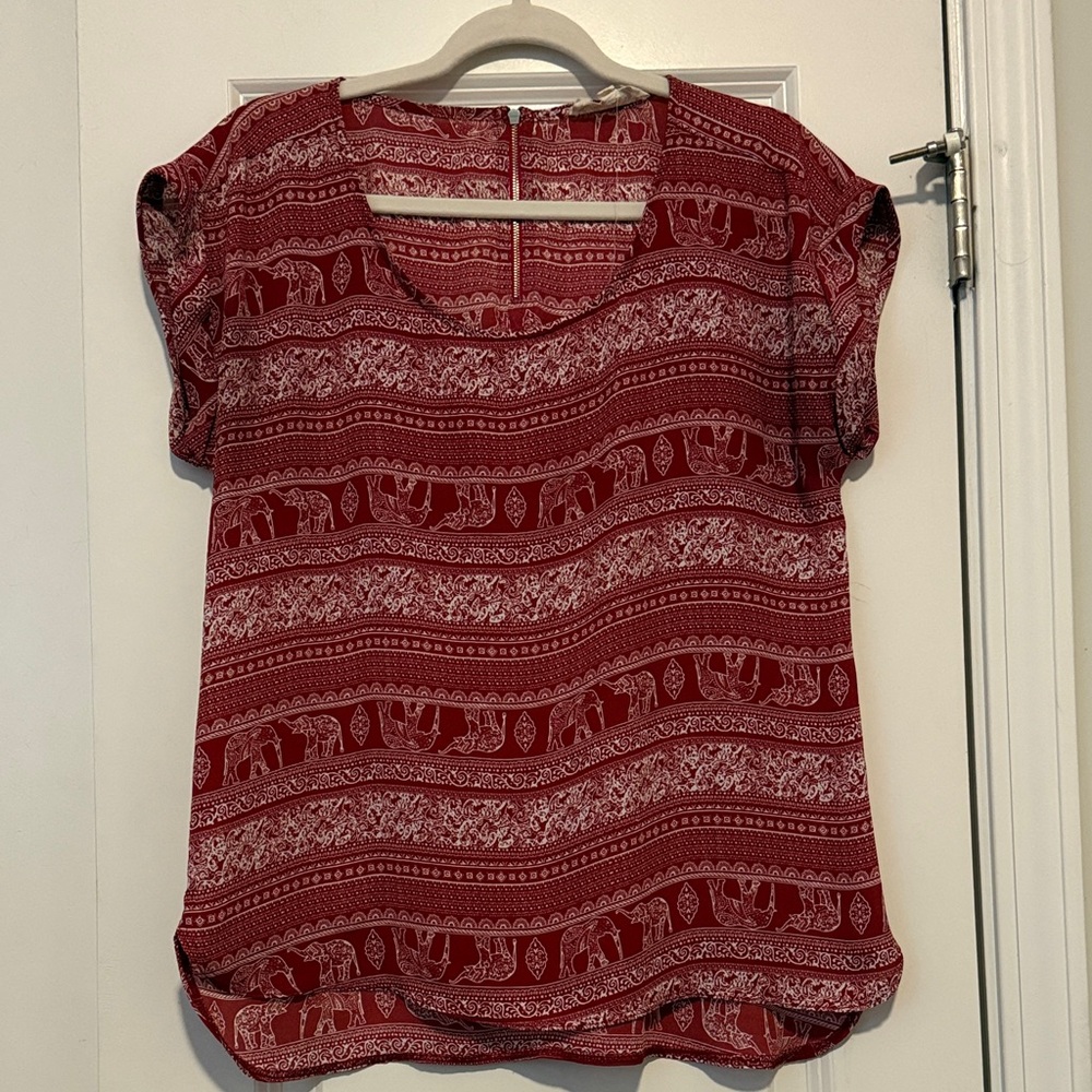 Red Elephant Patterned Blouse